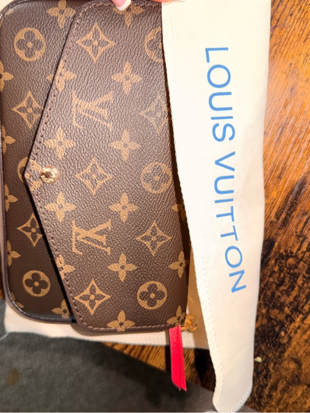 Louis Vuitton Red & Monogram Chain Wallet & Purse Set -2 Wallets -Red Interior - Picture 6 of 8